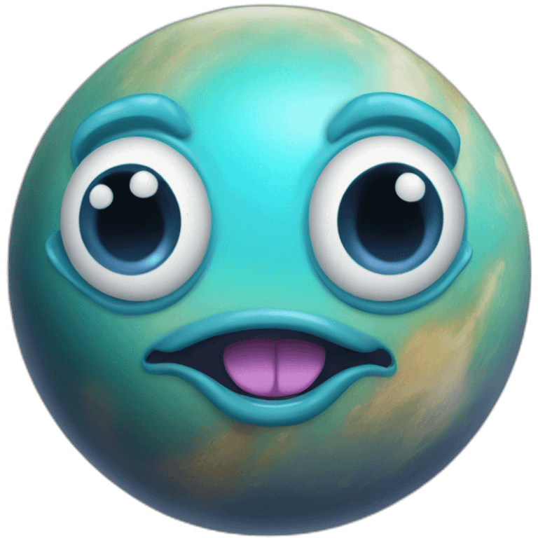 planet Neptune with a cartoon face with tongue emoji