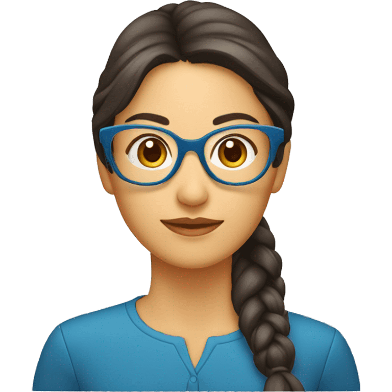 Mujer con gafas, lunar en en cachete izquierdo, gafas azules, con coleta, morena y bata de nutricionista  emoji