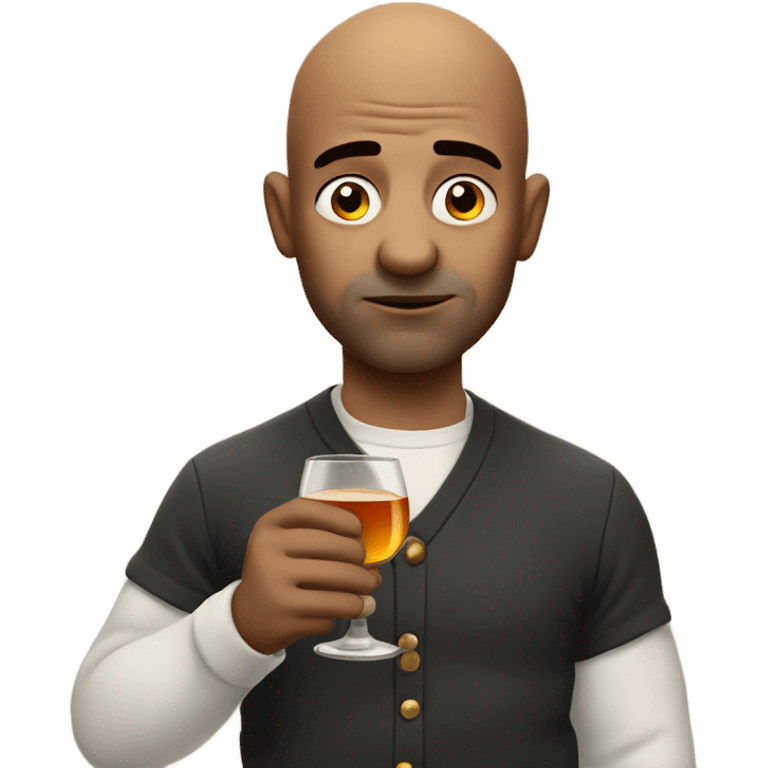 realistic meme of bald man with whiskey emoji