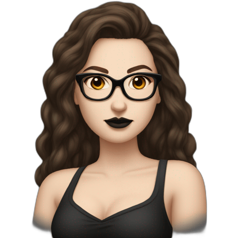 Sexy-Caucasian-woman-goth-long-brown-hair-dark-brown-eyes-glasses-plus-size-upturned-nose emoji