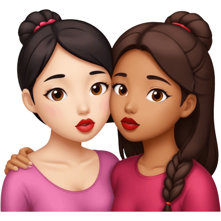 Chinese girl and brown girl kissing on the lips emoji