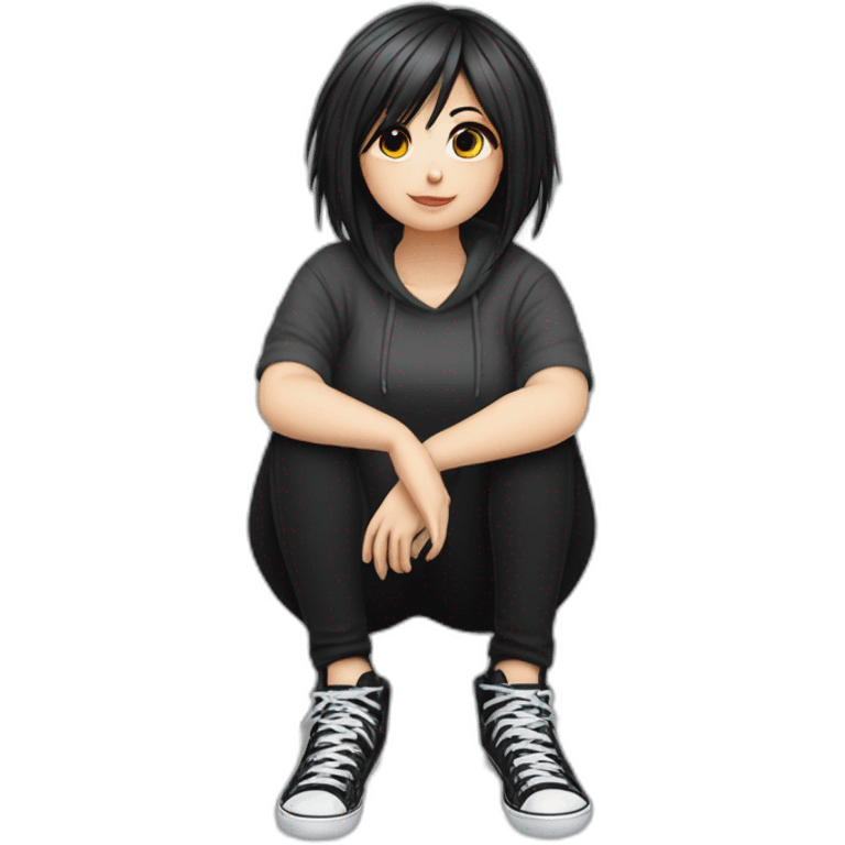 Full body curvy emo girl sits on the floor черная юбка белые трусики emoji