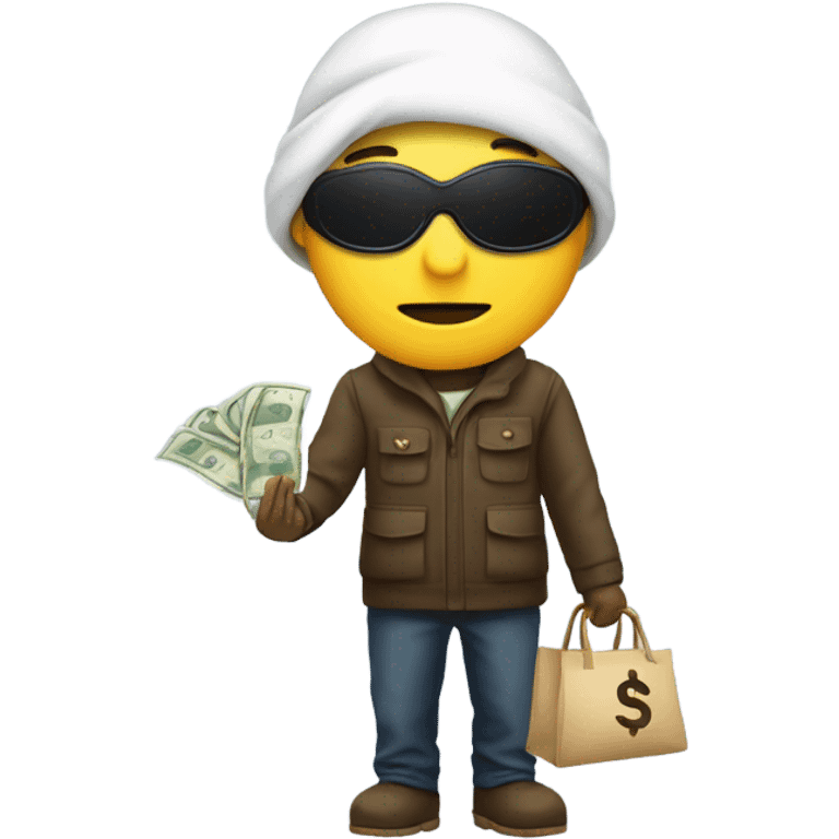 Rober emoji with eye mask and bag of money emoji