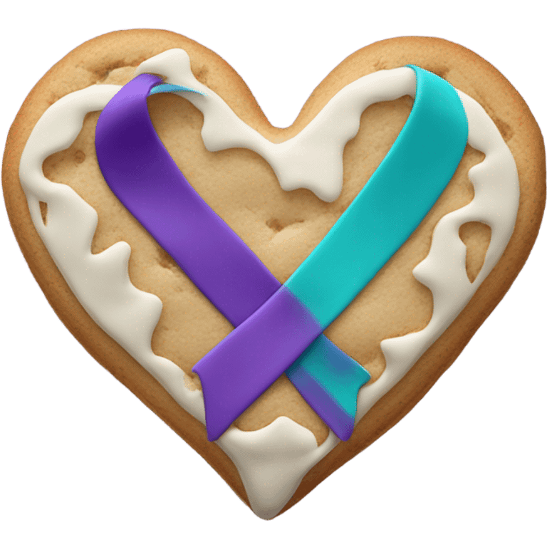 Purple teal Suicide awareness ribbon, heart cookie emoji