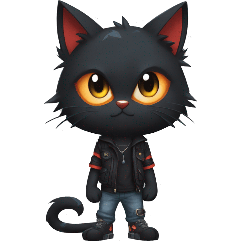 Edgy Shy Anthro boyish cool pretty dark black Litten-Pokémon-cat-fursona techwear emoji