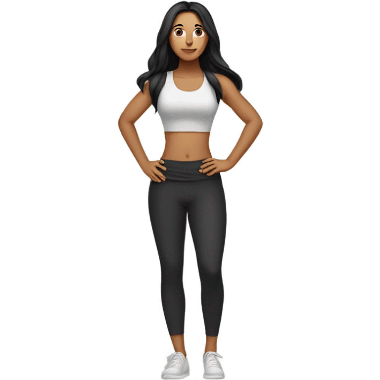 standing latin woman with long black hair wearing a yoga outfit  emoji