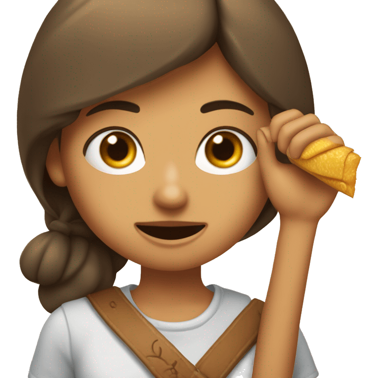 chica riéndose a carcajadas con nariz de Pinocho y con una mano en la cara emoji