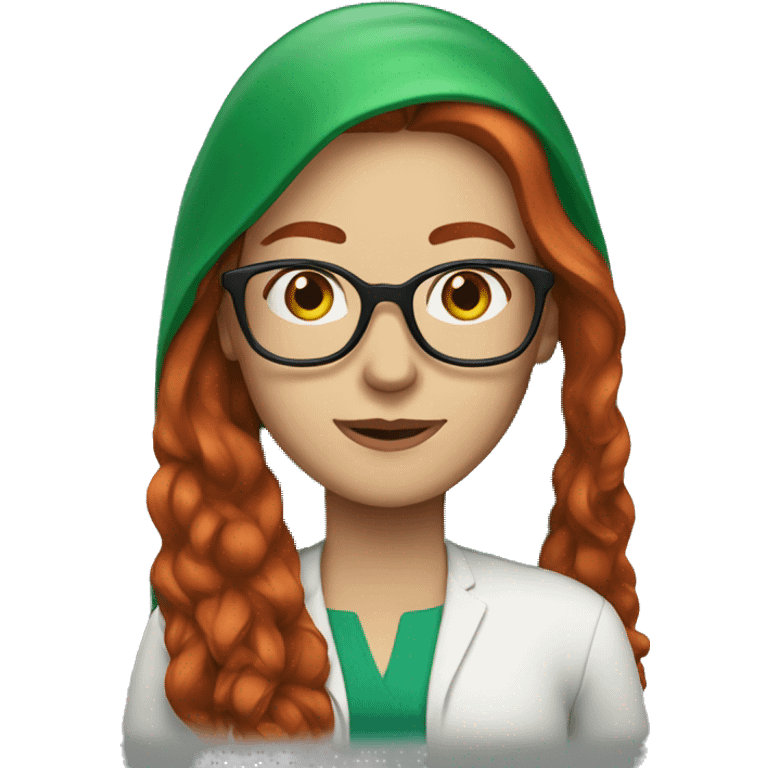 woman with long red hair and green eyes and glasses emoji