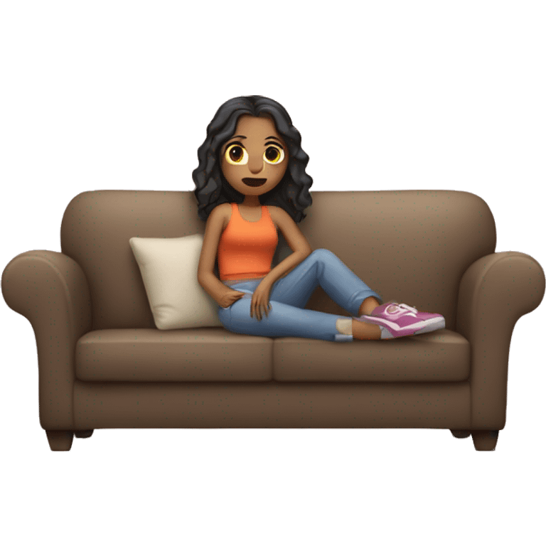 a girl who rest with her car on a sofa emoji