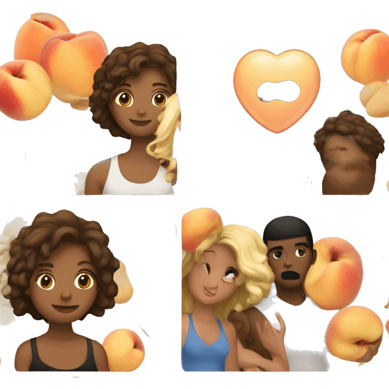 Lovers. A girl with a black square and guy with brown hair. Above them is a peach emoji