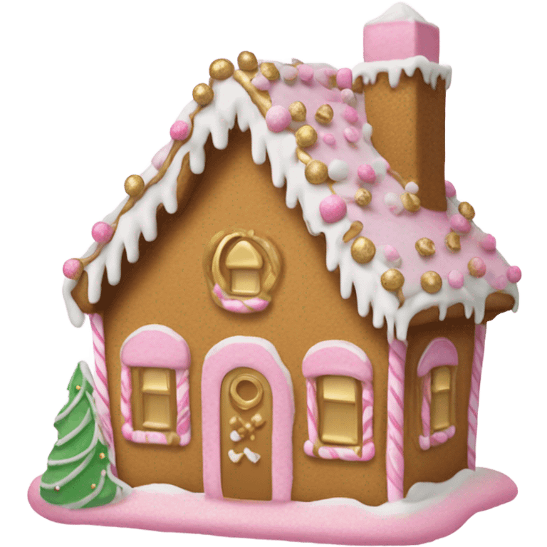 light pink and gold and white gingerbread house emoji