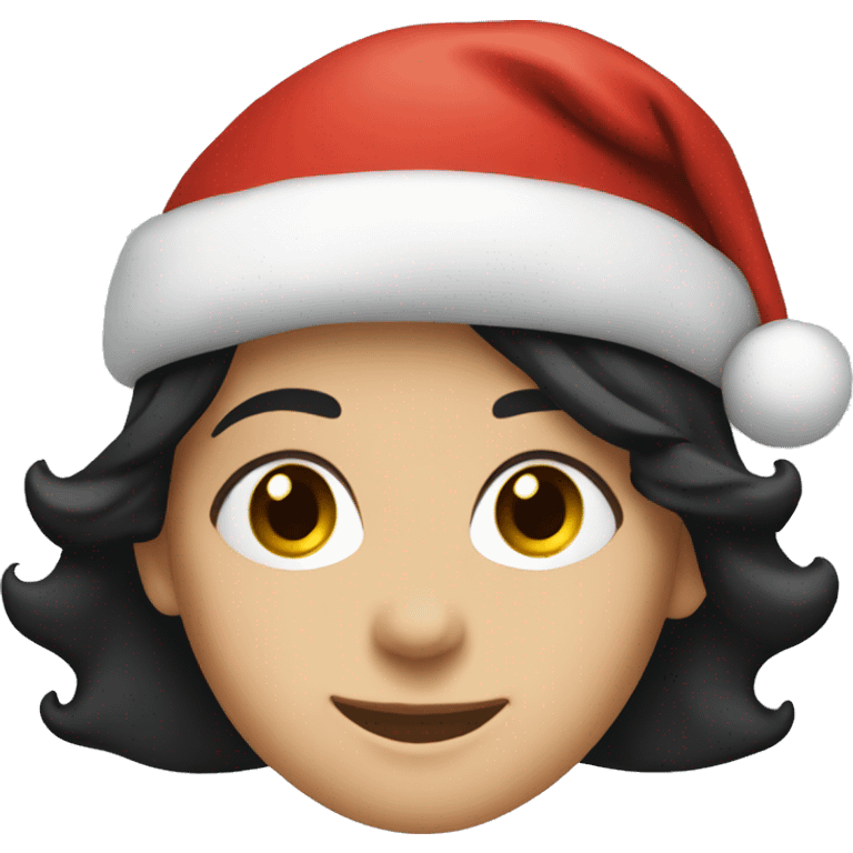 smiling girl with black hair wearing a Christmas hat  emoji