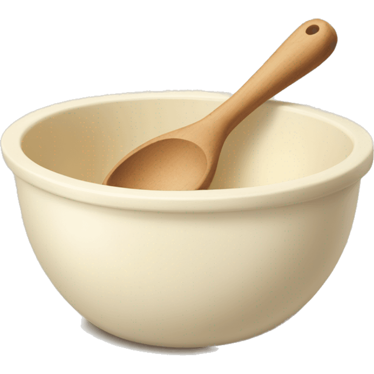 A cream ceramic baking bowl with a wooden spoon in it emoji