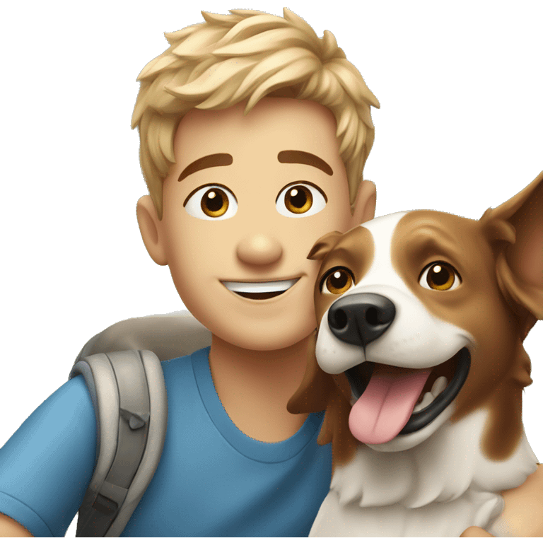 happy boys with dog selfie emoji