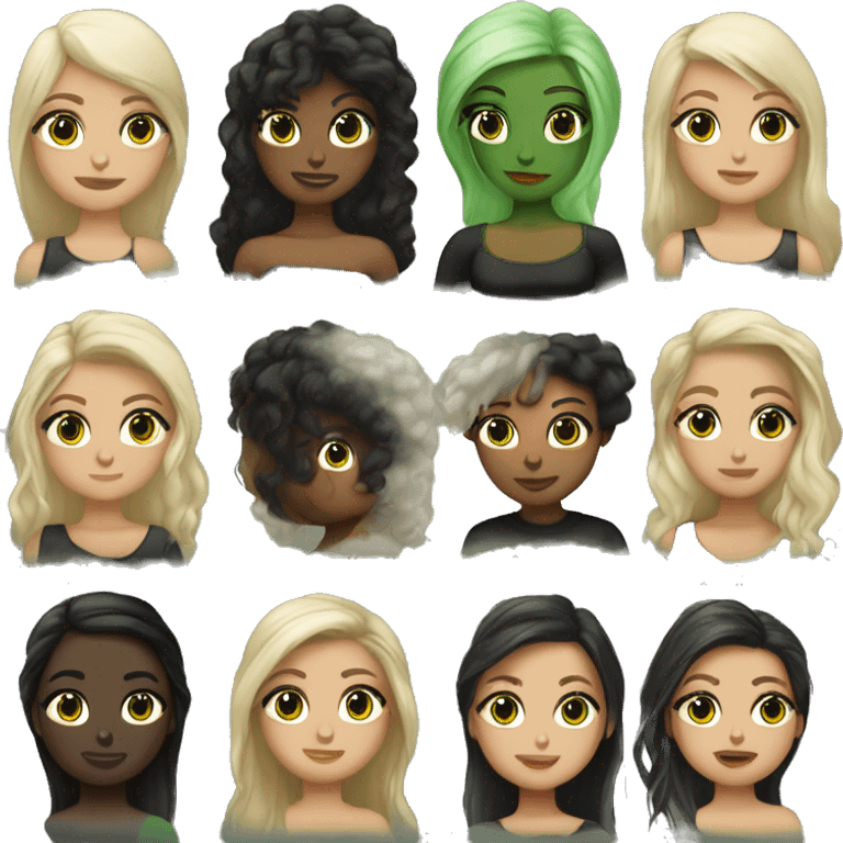 Pelo moreno largo ojo verdes y ropa negra es muy blanquit yes chica emoji