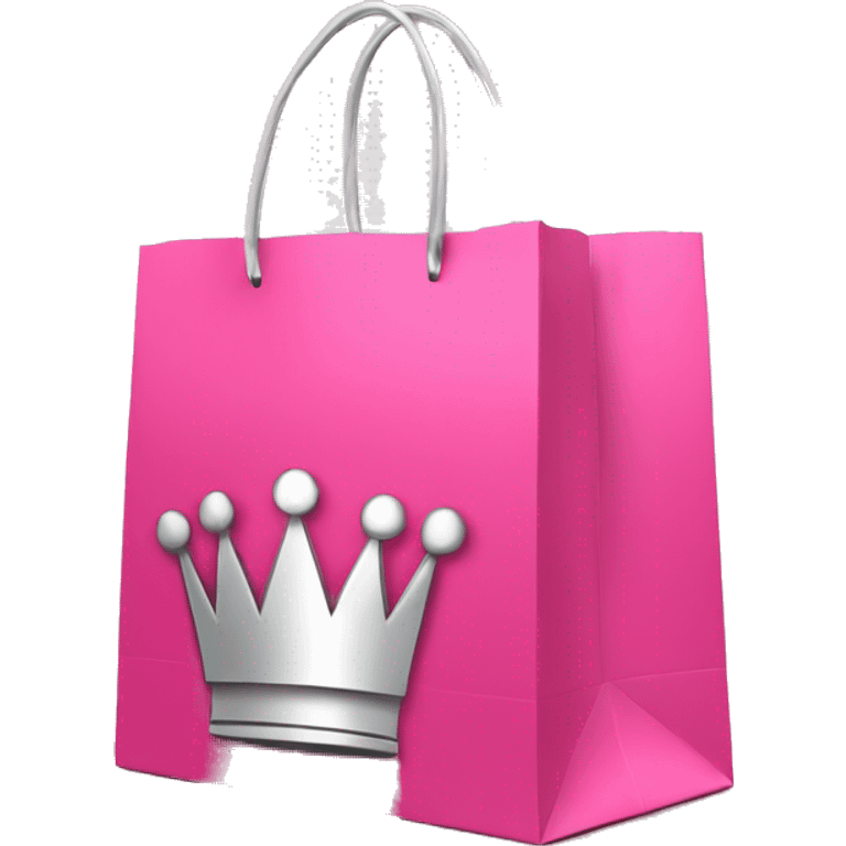 shopping bag pink with silver crown in front emoji