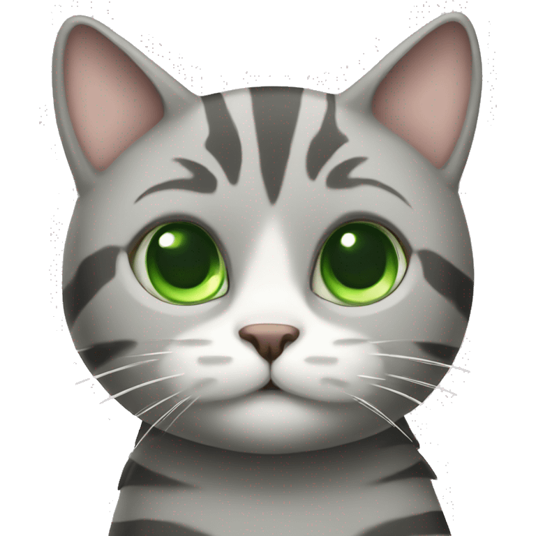 grey striped cat with cute face green eyes emoji