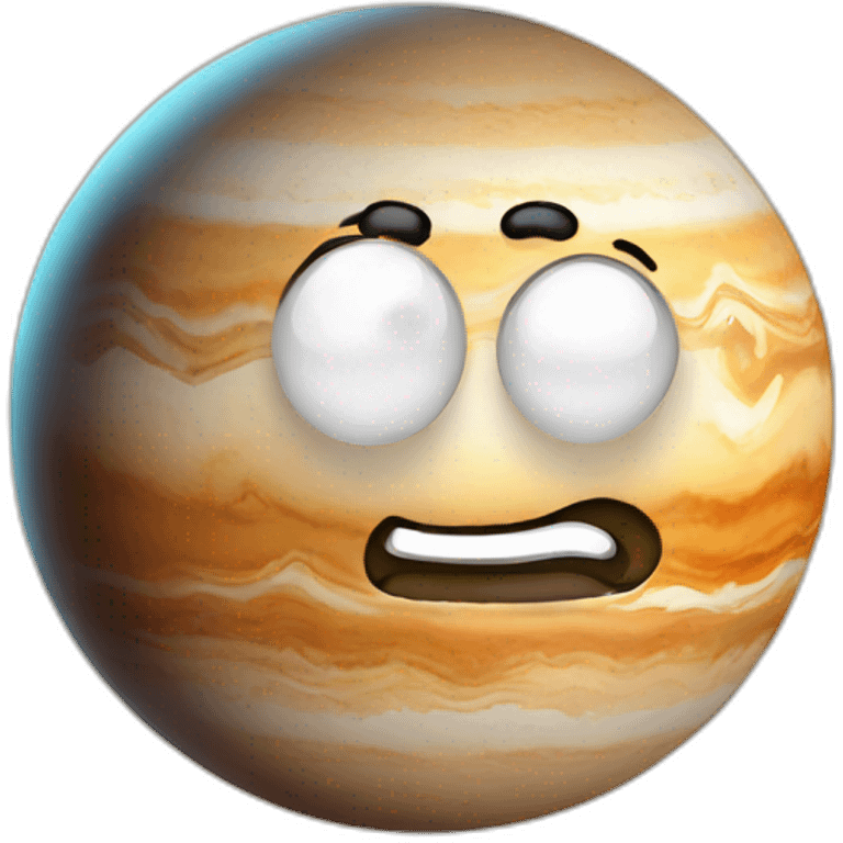 planet jupiter with a cartoon thoughtful face emoji