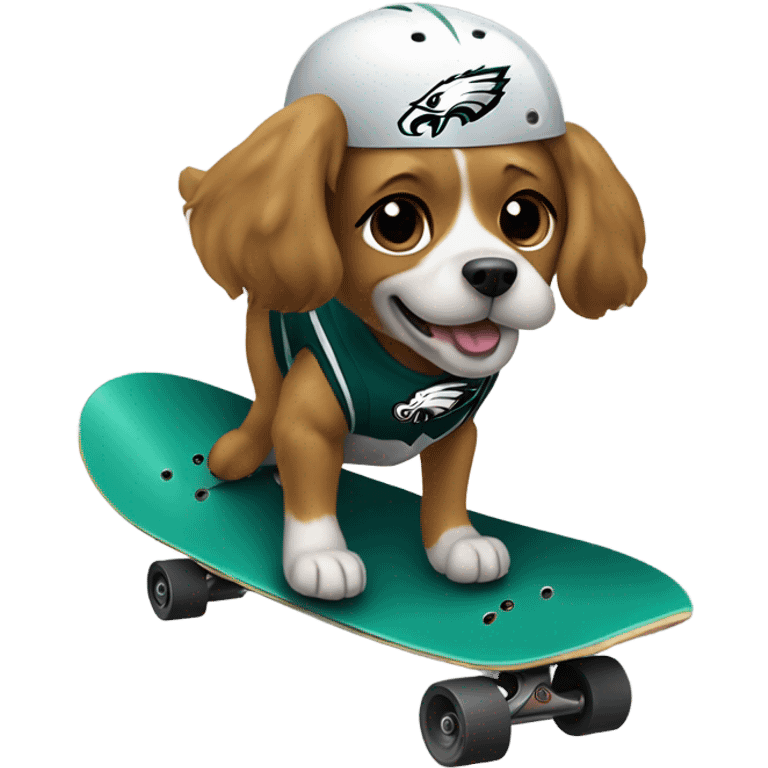 Dog riding skateboard with Philadelphia eagles helmet emoji