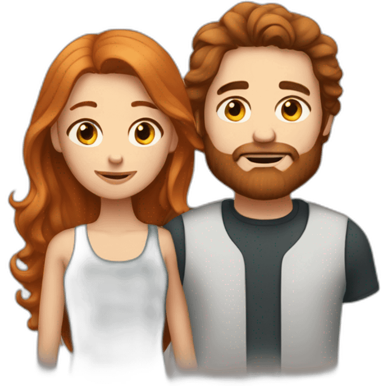 Bearded white man with dark hair and girlfriend with long ginger hair emoji