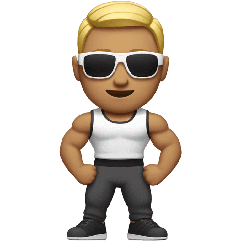 muscular asian personal trainer short golden hair with sunglasses white vest emoji