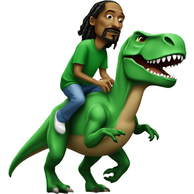 Snoop dogg riding a green t-Rex emoji