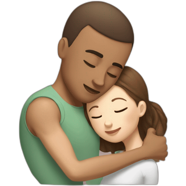 A mixed race man with very little hair kissing a white woman with brown hair, Who embrace each other tenderly emoji