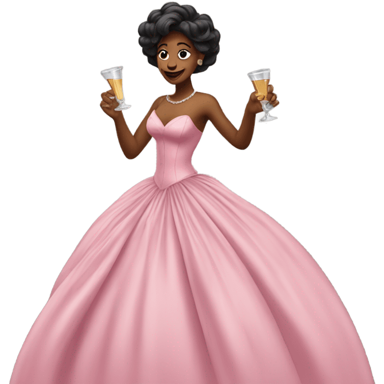 Woman in a ball gown, doing shots and dancing emoji