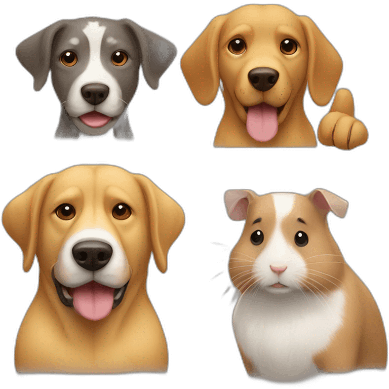 medium yellow dog, big brown dog and small gray hamster emoji