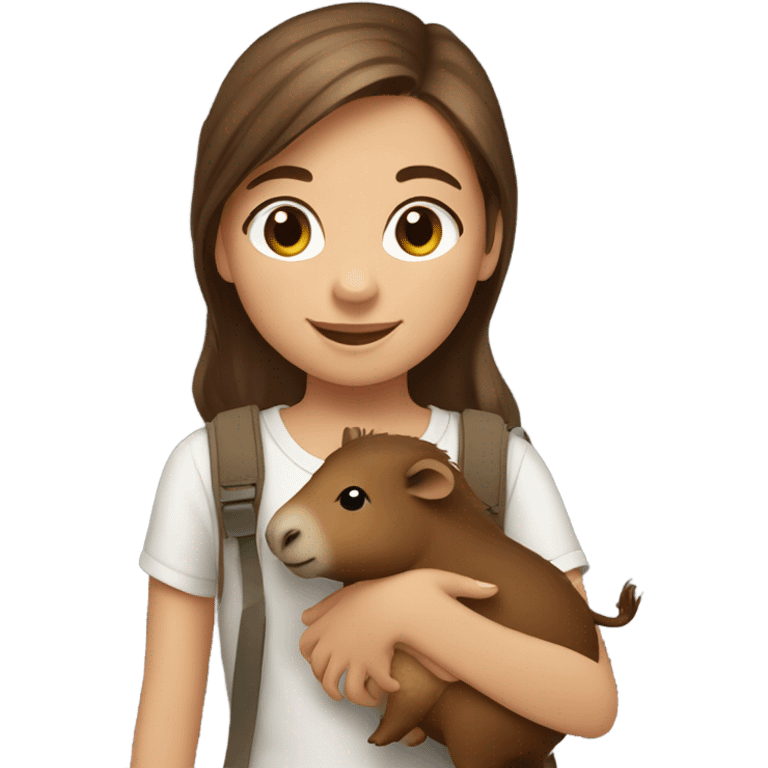 happy girl young girl with brown hair holding capybara  emoji