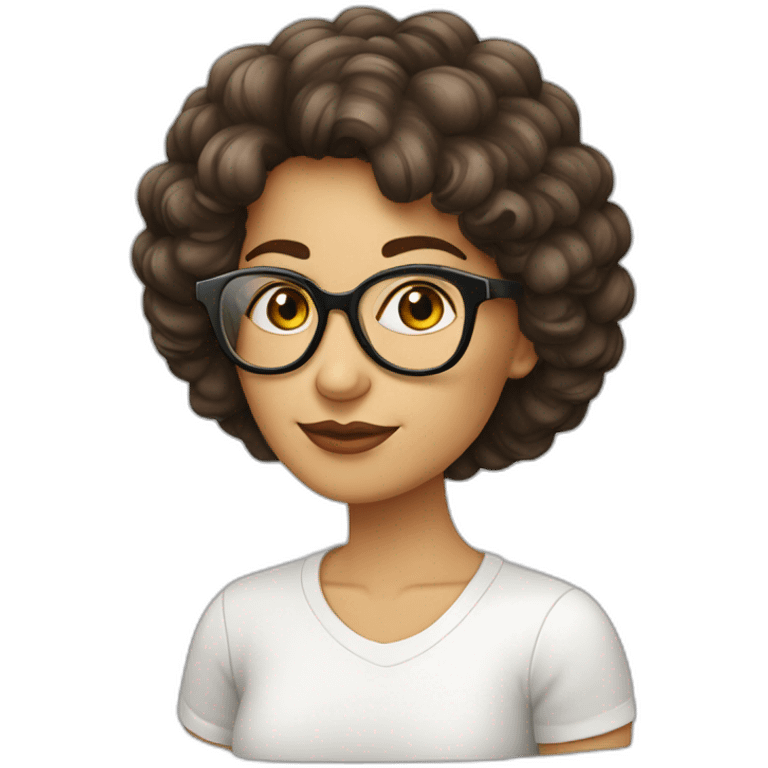 Mujer blanca. Pelo blanco corto. Ojos marrones. Gafas  emoji