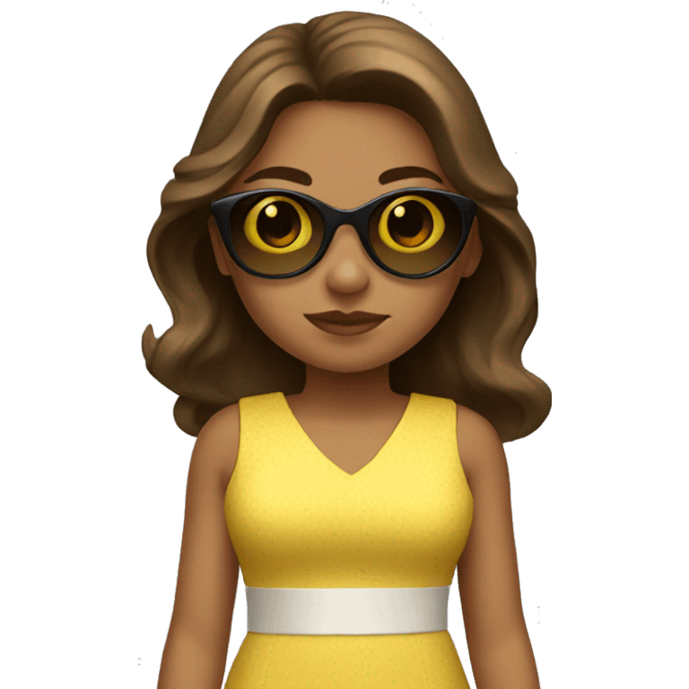 girl in a short yellow dress wearing sunglasses and has brown hair emoji