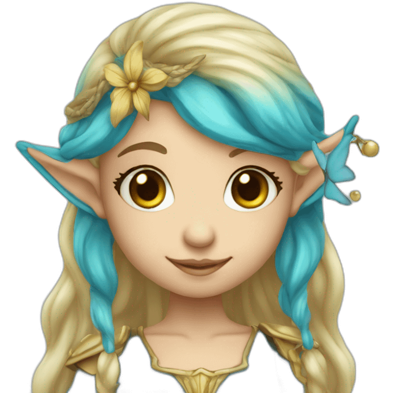 cute marine blue elf fairy with long hair emoji