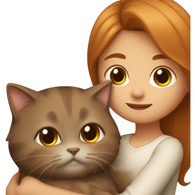 Girl with ombere hair color hugging a brown scottish cat emoji