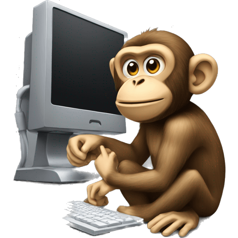 A monkey at a computer. There's a lot of money next to it. emoji