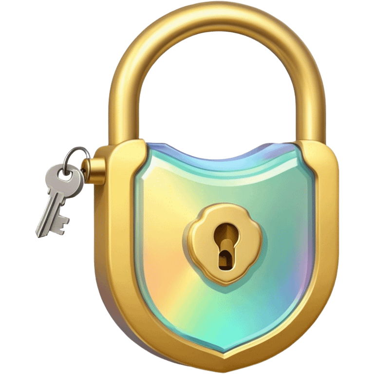 Holographic and glassmorphic golden lock emoji