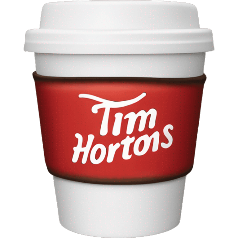 “Red Tim Hortons coffee cup with large white ‘Tim Hortons’ logo in script, black plastic lid, and a simple, clean design.” emoji