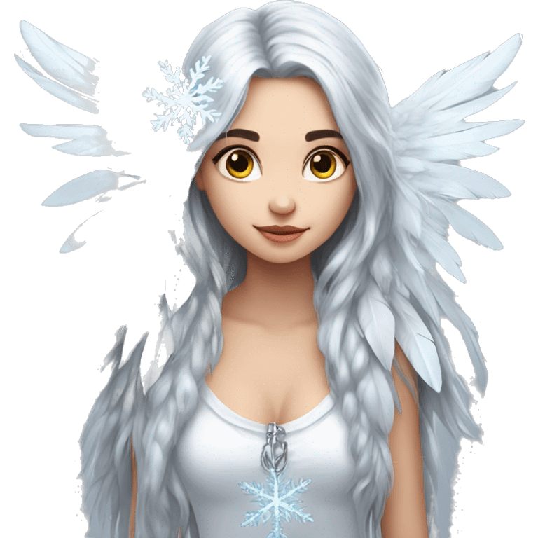 big wings, silver, feather, icy ,snowflake, Beautiful, fairy, long hair emoji