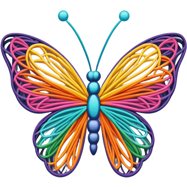 String art icon, colorful threads forming a butterfly shape, intricate design, geometric patterns, vibrant colors, minimalistic style, clean lines, transparent background. emoji