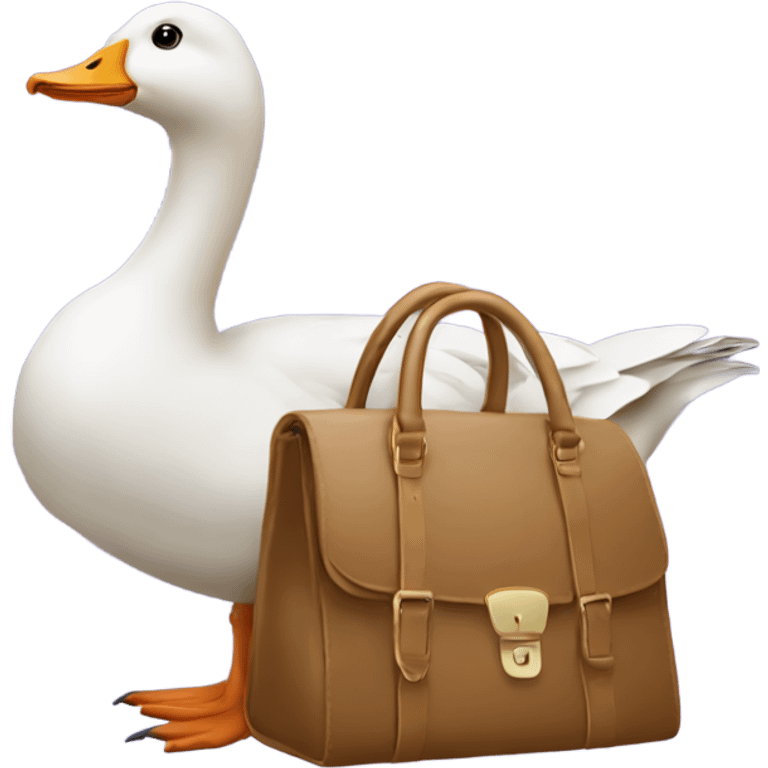 Goose wearing a handbag and high herls emoji