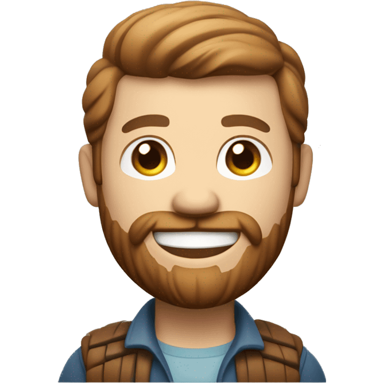 one 3d characters like the apple memoji design style dressed like a timber crossing arm with a smile face, white skin, brown hair and beard  emoji