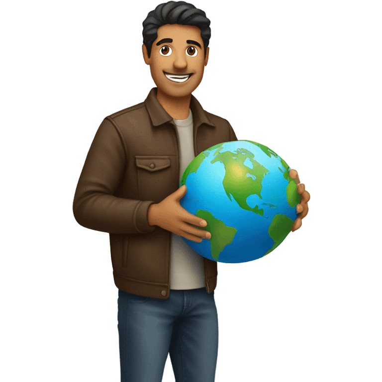 Latino man holding the earth emoji