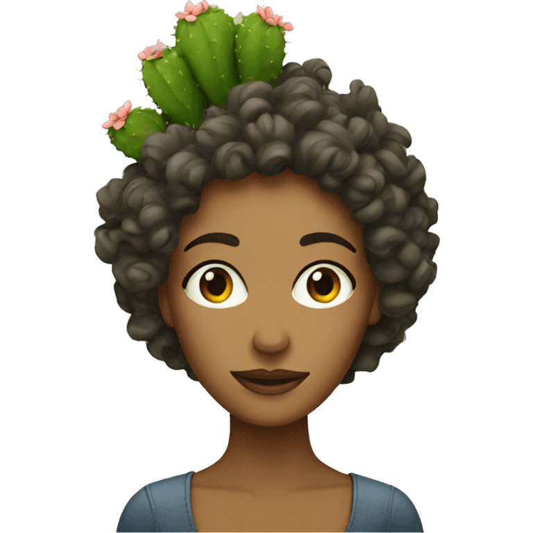 a curly woman with cactus on her head emoji