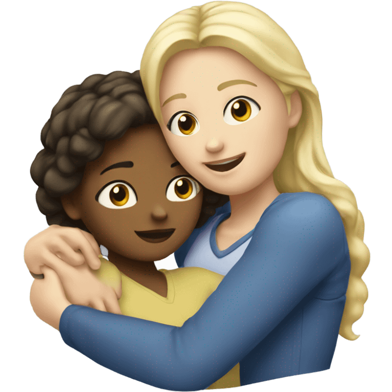 The blonde woman hugs the girl brunette  emoji