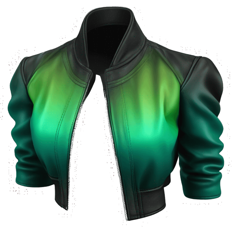 Realistic isolated side view of an open dark teal,lime green,mint green and emerald green ombre bolero fashion leather jacket. emoji