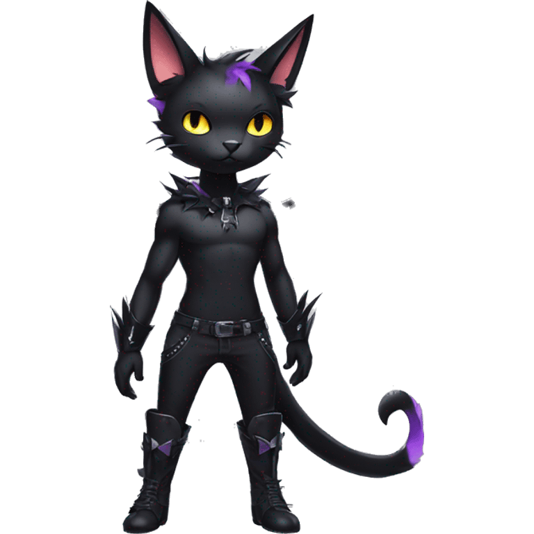 Shiny Cool Punk Black beautiful fantasy Kawaii Sona Fakemon-cat-animal with edgy bat-wings-ears Full Body emoji