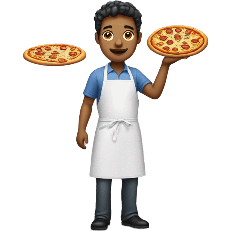 Mixed man wearing an apron holding a pizza emoji