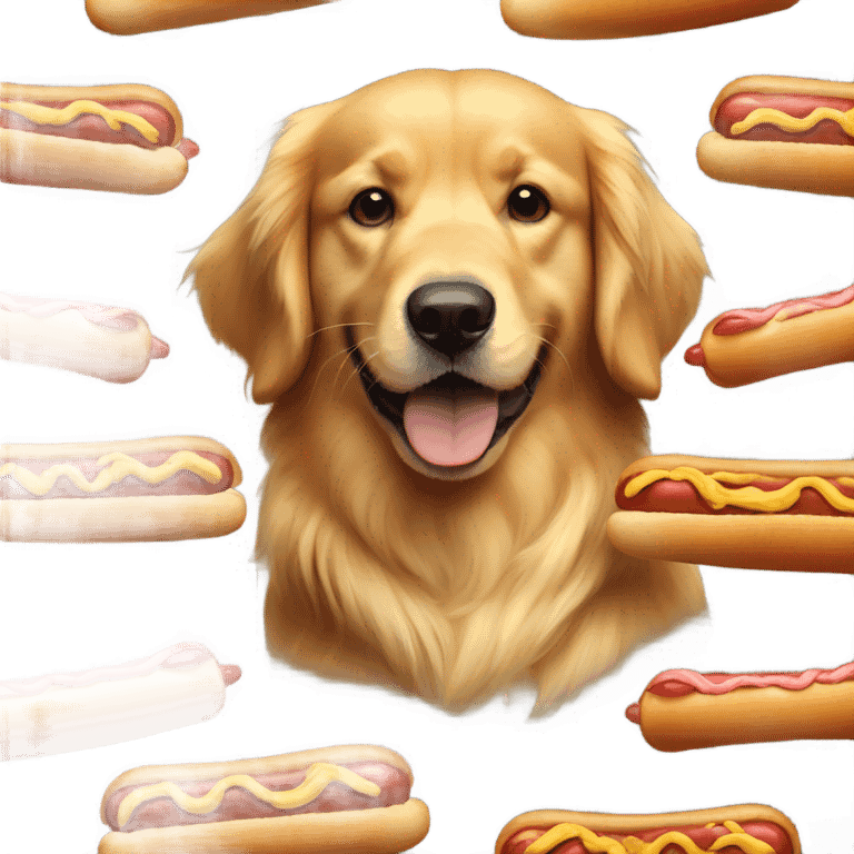 Golden retriever eating a hot dog emoji