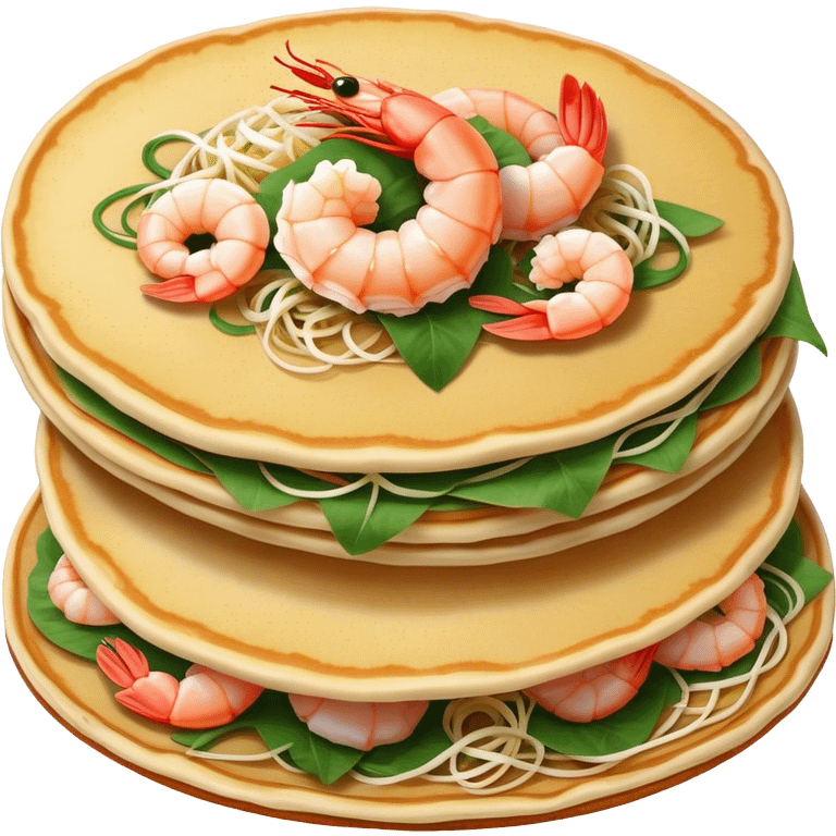 Cinematic Realistic B√°nh x√®o Dish Emoji, depicted as a crispy Vietnamese pancake filled with shrimp, pork, and bean sprouts rendered with dynamic textures and vibrant, appetizing lighting. emoji