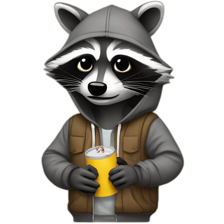 raccoon with a hoodie smoking a backwoods emoji